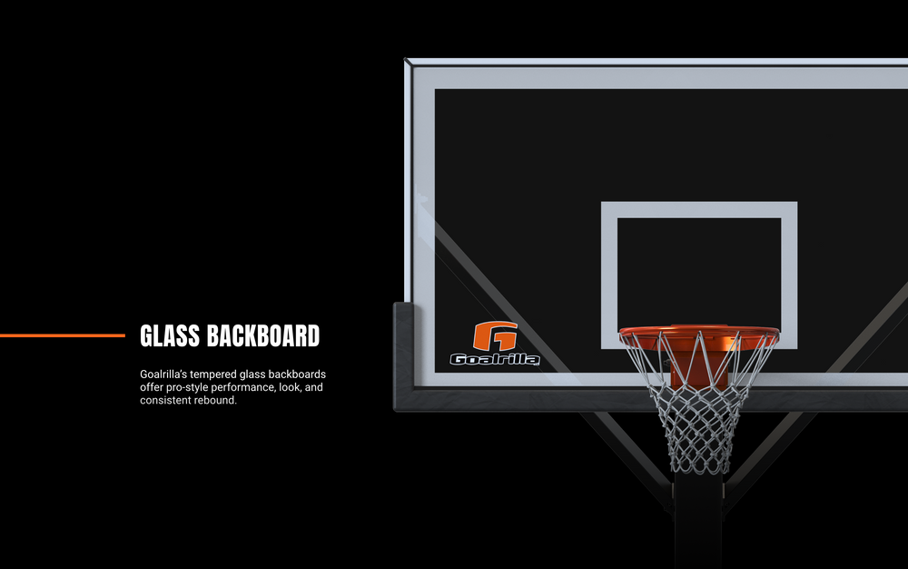 Glass Backboard; Goalrilla's tempered glass backboards offer pro-style performance, look, and consistent rebound.