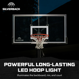 powerful long-lasting LED goal Light illuminates the backboard, rim, and court