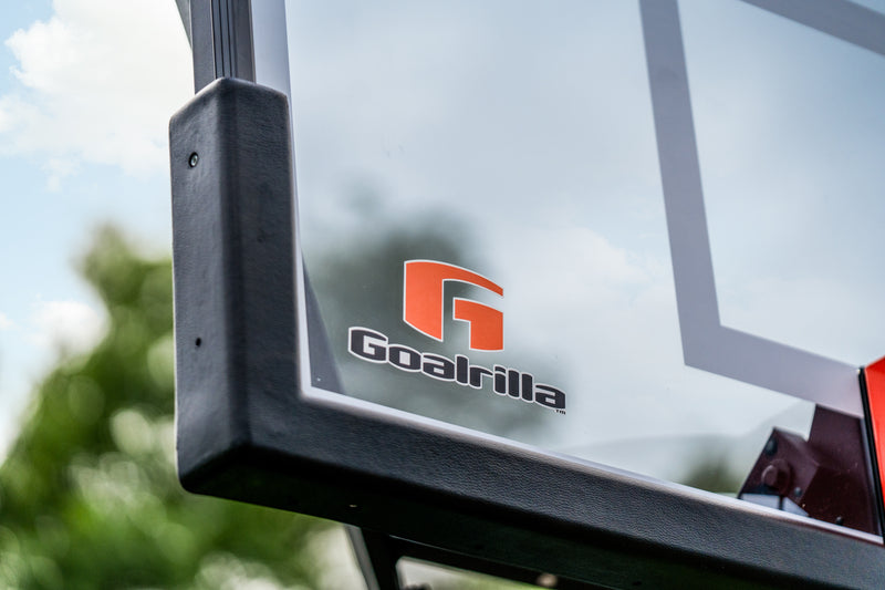 Basketball hoop with Goalrilla logo on a tinted backboard