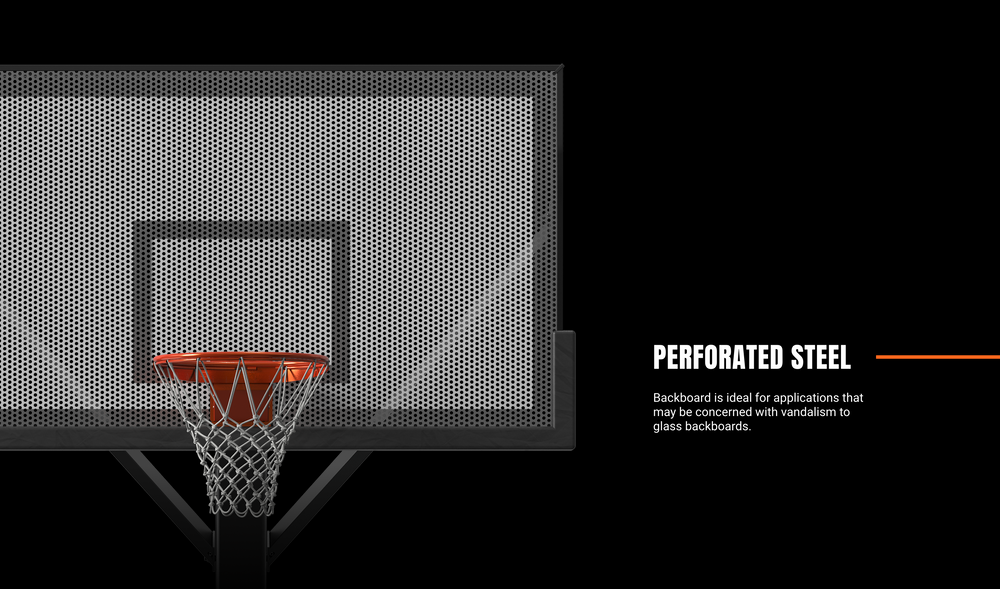 Perforated Steel; Backboard is ideal for applications that may be concerned with vandalism to glass backboards.
