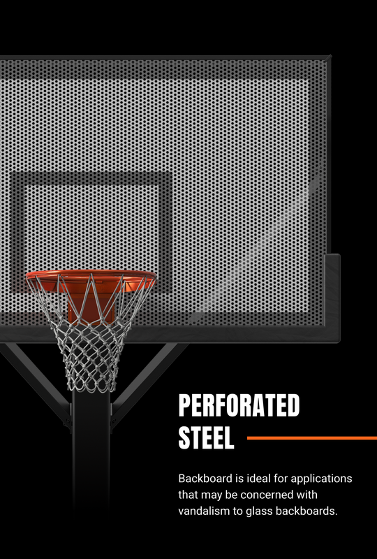 Perforated Steel; Backboard is ideal for applications that may be concerned with vandalism to glass backboards.