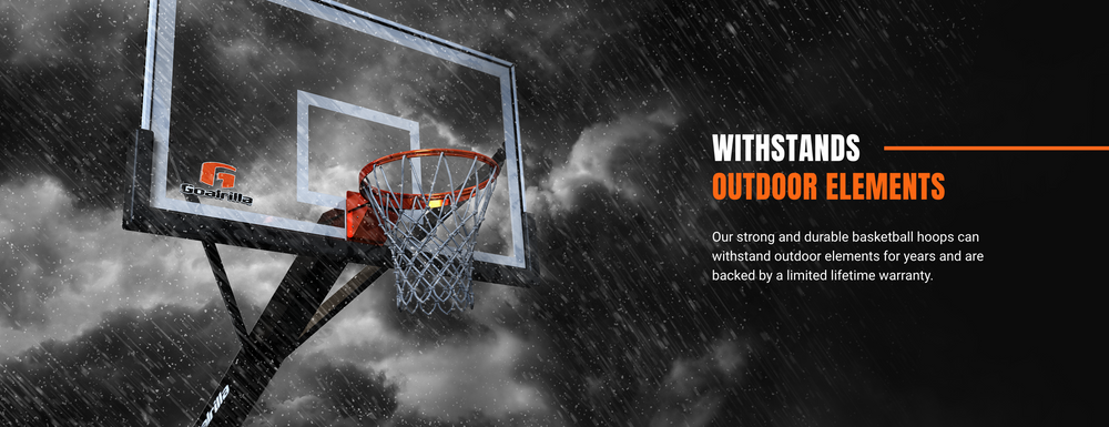 Withstands Outdoor Elements; Our strong and durable basketball hoops can withstand outdoor elements for years and are backed by a limited lifetime warranty.