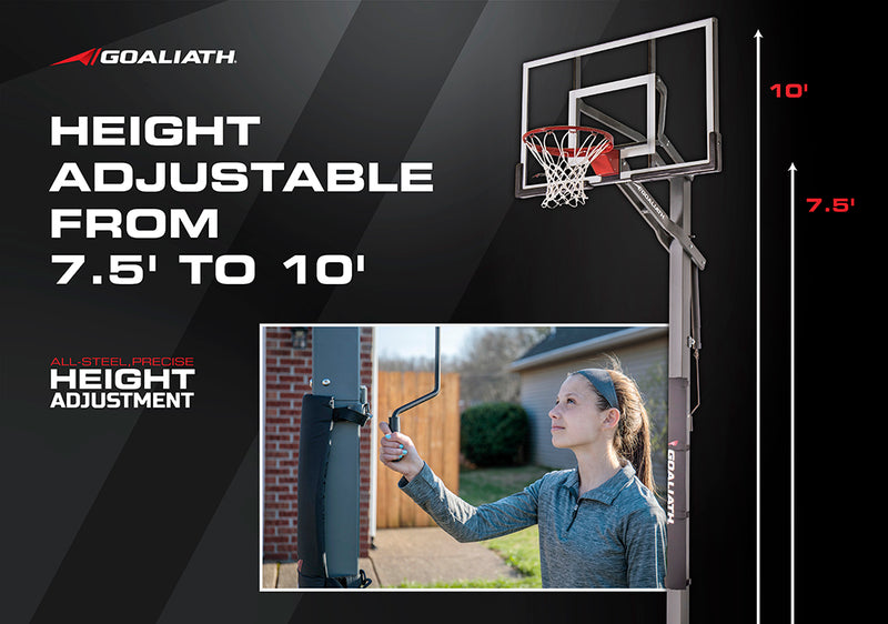Goaliath Prodigy 54" In Ground Basketball Goal with Pole Pad - Height Adjustable from 7.5' to 10'