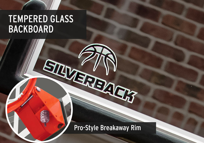 Silverback SB 54" IG  In Ground Basketball Goal - Tempered Glass Backboard - Pro Style Breakaway Rim