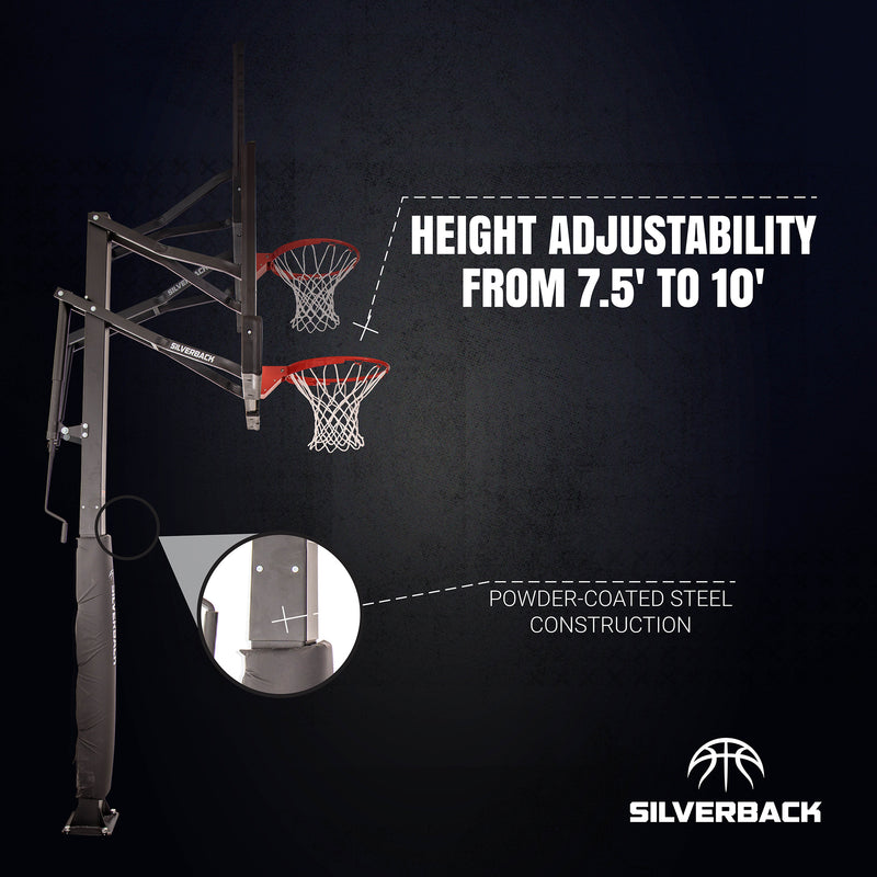 Silverback SB 60" Ghost In Ground Basketball Goal - Height Adjustability from 7.5' to 10' - Powder Coated Steel Contruction