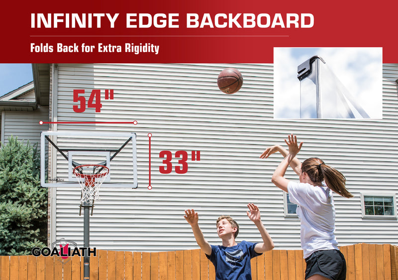 Goaliath In Ground Basketball Goal - GoTek 54 - 54" Backboard - Infinity Edge Backboard - Folds Back for Extra Rigidity