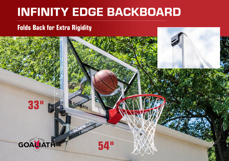 Goaliath Basketball Goal - GoTek 54 Wall Mount - 54" Backboard - Infinity Edge Backboard - Folds back for Extra Rigidity
