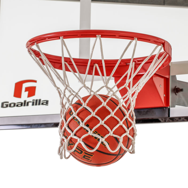 Goalrilla 180 Breakaway Rim - Front View with Basketball Passing Through Hoop