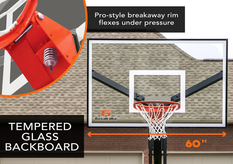 Goalrilla In Ground Basketball Goal - FT60 - 60" Backboard - Tempered Glass Backboard - Pro-style Breakaway Rim Flexes Under Pressure