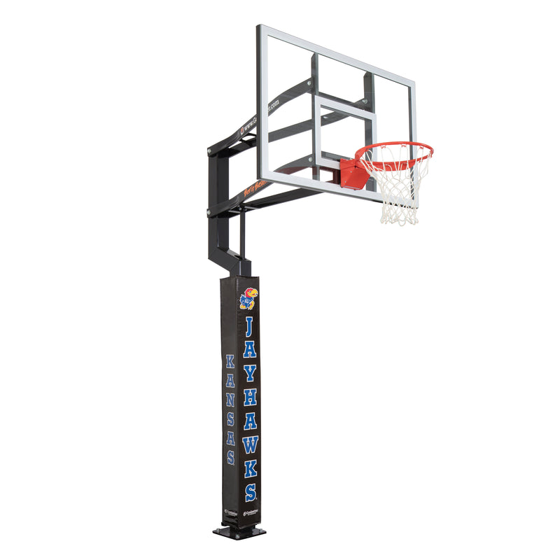 Goalsetter Collegiate Basketball Pole Pad - Kansas Jayhawks (Black) - Left Side Angled View on Basketball Pole