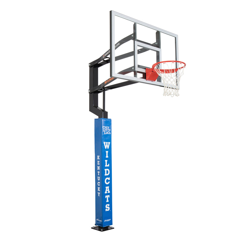 Goalsetter Collegiate Basketball Pole Pad - Kentucky Wildcats (Blue) - Left Side Angled View on Basketball Goal